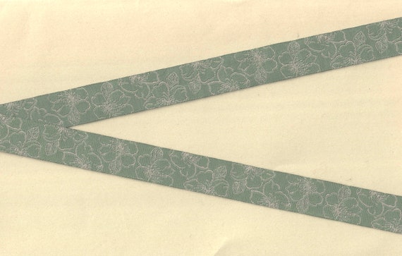 FLORAL D-61-A Jacquard Ribbon Polyester Trim 3/4" wide (20mm) REVERSIBLE "Sage Flora" Olive & Cream