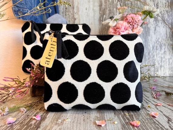 ATENTI Handmade Bags "Spot On Night" Tapestry Black Velvet Polka Dots, Organizer, Needle Arts/Knitting Pouch, Cosmetics, USA Made
