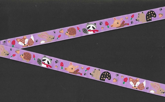 CHILDREN's Animals C-15-L Jacquard Ribbon Poly Trim 5/8" Wide (16mm) From France, Purple w/Woodland Animals