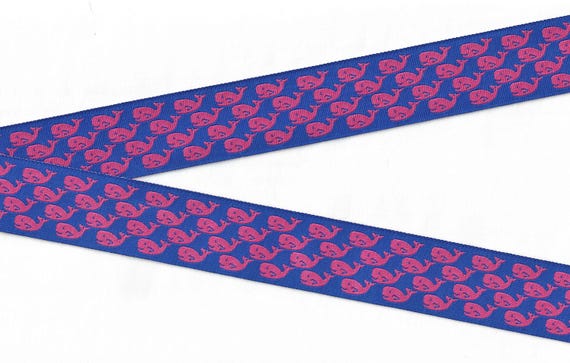 ANIMALS/Water G-18-A Jacquard Ribbon Poly Trim 1-1/8" wide (28mm) Blue w/Pink Whales