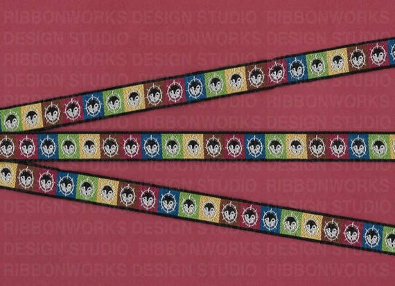 NATIVE AMERICAN B-16-B Jacquard Ribbon Poly Trim 1/2" Wide (13mm) "Autumn Spirit Mask" Multi-Colored Tribal Masks