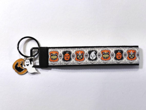 HALLOWEEN Jacquard Ribbon/Nylon Web 1" wide (25mm) 5.5" long Key Fob/Wristlet & Charms