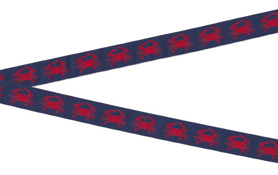 ANIMALS/Water C-17-A Jacquard Ribbon Poly Trim 5/8" wide (16mm) REVERSIBLE, Navy w/Red Crabs