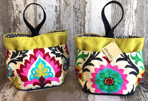 ATENTI Handmade Bags "Santa Maria" Bright Floral Design, 8-Pocket Tall Caddy Organizer, Needle Arts/Knitting Bag, Diaper Bag, USA Made