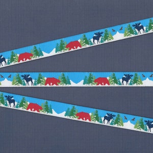 RDS B-19-B Jacquard Band Poly Trim 1/2 "breit (13 mm) Rote Bären, Blaue Elche, Braune Adler, Berge & Bäume