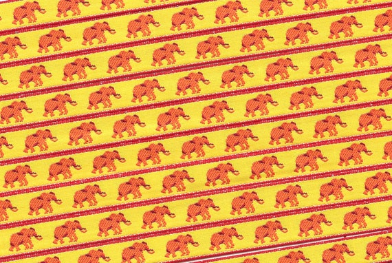 ANIMALS/Wildlife A-01-F Jacquard Ribbon Poly Trim 3/8" wide (9mm) VINTAGE Made in France Orange Elephants Red Accents on Yellow