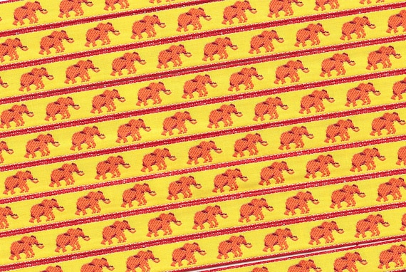 ANIMALS/Wildlife A-01-F Jacquard Ribbon Poly Trim 3/8" wide (9mm) VINTAGE Made in France Orange Elephants Red Accents on Yellow