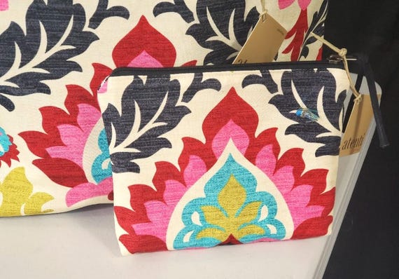 ATENTI Handmade Bags "Santa Maria" Large Floral Accessory Pouch, Knitting, Travel, Cosmetic Bag, Make Up Bag, Accessories, USA Made