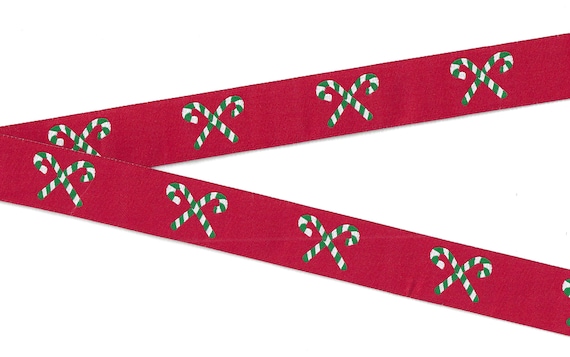 HOLIDAY F-09-A Jacquard Ribbon Poly Trim 1" wide (25mm) Red w/Candy Canes