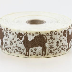 KAFKA G-17/04 Jacquard Ribbon Organic Cotton Trim 1-1/4" wide (32mm) Beige w/Brown Cows