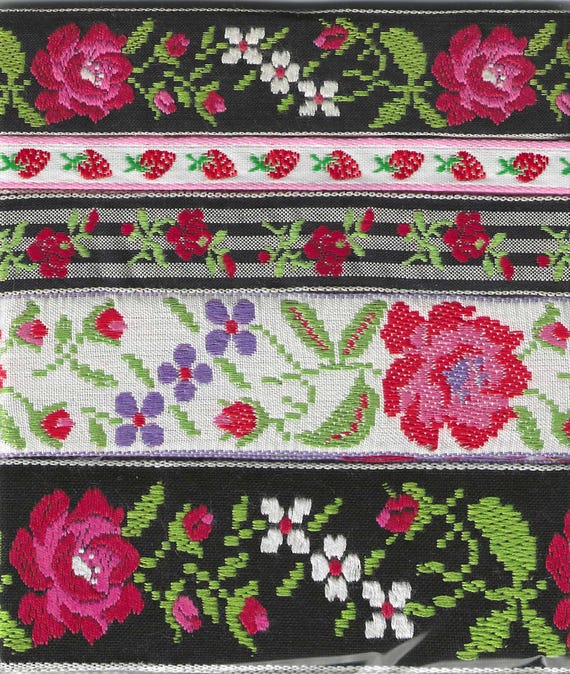 RIBBON PAK-117 Jacquard Cotton Ribbon Vintage Trims, Choose Length (1/2yd or 1yd)