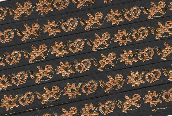 KAFKA C-02/10 Jacquard Ribbon Organic Cotton Trim 5/8" wide (16mm) Dk Brown w/Gingerbread Men