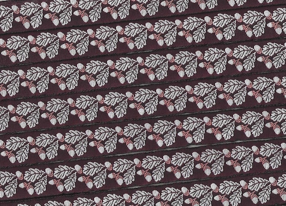 KAFKA C-04/07 Jacquard Ribbon Organic Cotton Trim 5/8" wide (16mm) Brown w/White Oak Leaves & Acorns