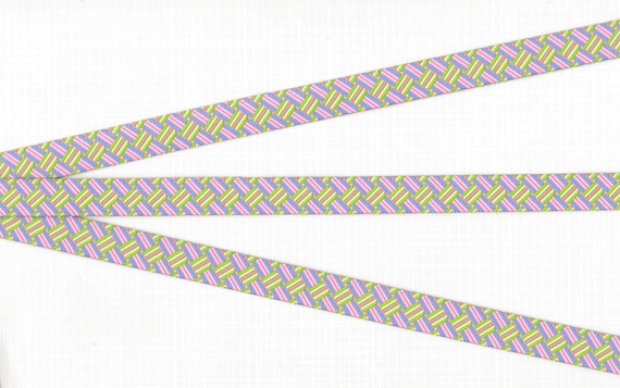 GEOMETRIC B-DP-03i Jacquard Ribbon Poly Trim, 1/2" Wide (13mm) Basket Weave Pattern in Pink/Lime/Blue & White, Per Yard