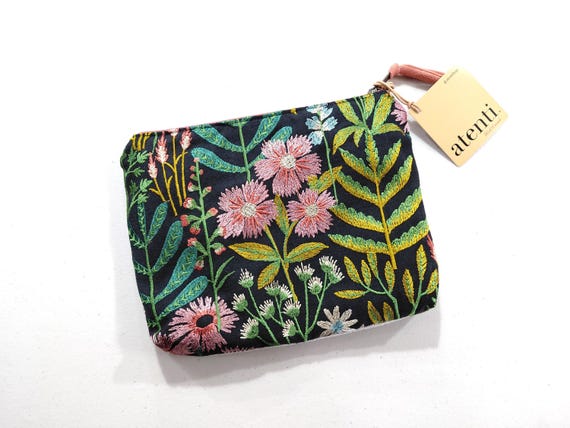 ATENTI "MEADOW" Embroidered Floral Tapestry Needle Arts/Knitting Accessory Pouch, Handmade USA