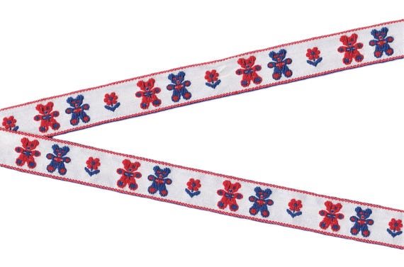CHILDREN's C-01-B Jacquard Ribbon Cotton Trim 5/8" wide (16mm) White w/Blue & Red Bears