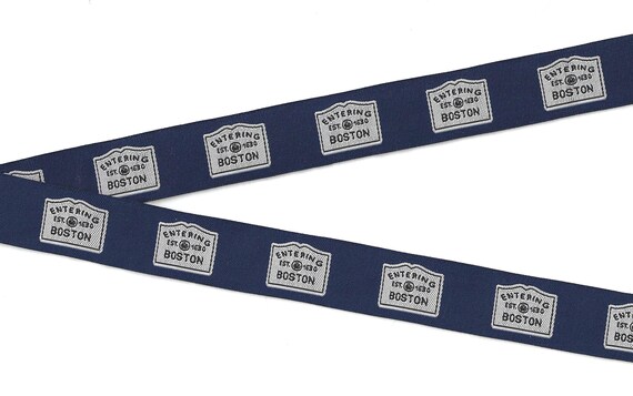NOVELTY E-02-A Jacquard Ribbon Poly Trim 7/8" wide (22mm) Navy w/BOSTON Motif
