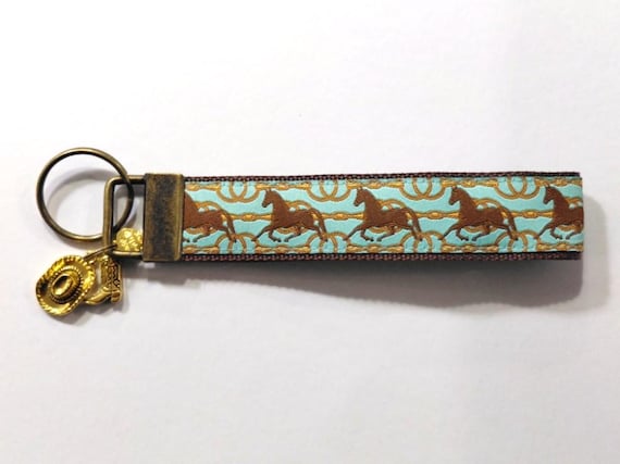 HORSES Jacquard Ribbon/Nylon Web 1" wide (25mm) 5.5" long Key Fob/Wristlet & Charms