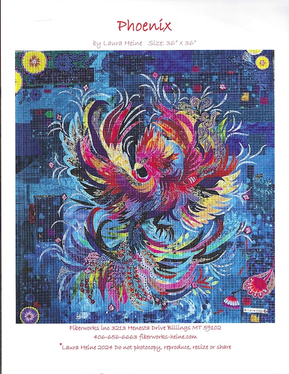 PHOENIX Collage Pattern by Laura Heine of Fiberworks, Inc. Wall Hanging 36"w x 36"h (NEW) Pattern only