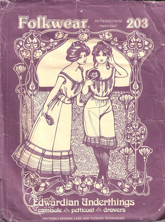 FOLKWEAR Vintage 1978 (Instructions/Pattern) #203 Edwardian Underthings Size S-L, Pattern Cut & Gently Used