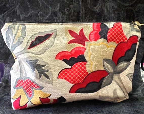 ATENTI Handmade Bags "CARMINE" Large Floral Grand Accessory Pouch Needle Arts Organizer, Cosmetics Bag, Diaper Bag, Notions, USA Made