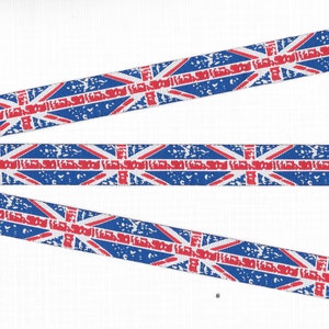 NOUVEAUTÉ/Drapeaux C-02-A ruban jacquard bordure en poly 5/8" de large (16 mm) drapeau national du Royaume-Uni, Union Jack bleu avec croix rouge sur blanc, par mètre