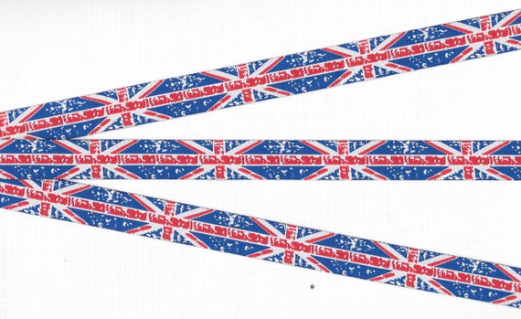 NOVELTY/Flags C-02-A Jacquard Ribbon Poly Trim 5/8" Wide (16mm) UK National Flag, Union Jack Blue w/Red Cross on White, Per Yard