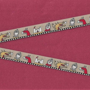 KINDER Märchen C-05-A Jacquard Band Poly Trim 5/8 "breit (16 mm) Farbenmix Design, Ritter & Pferde, Burgen, Drachen