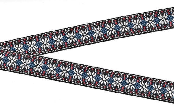 SNOWFLAKES F-04-A Jacquard Ribbon Poly Trim 1" wide (25mm) Nordic, Black w/White Snowflakes