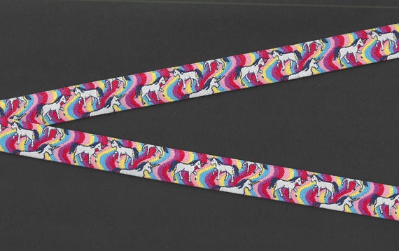 CHILDREN's Fairy Tales C-17-A Jacquard Ribbon Polyester Woven Trim 5/8" Wide (16mm) Unicorns on Rainbow Waves