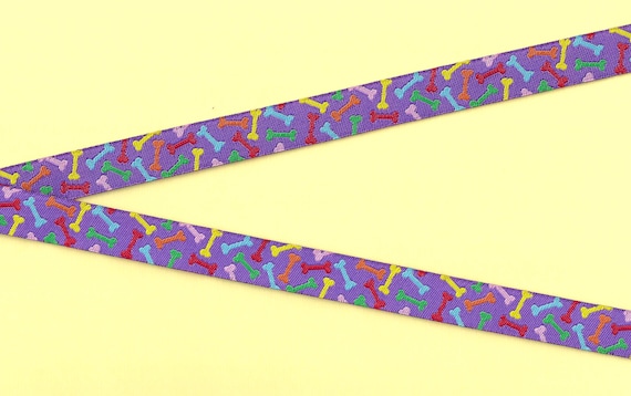 NOVELTY/Dogs C-01-A Jacquard Ribbon Poly Trim 5/8" wide (16mm) Purple w/Multi-Colored Dog Bones