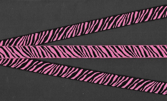 ANIMALS/Prints C-01-A Jacquard Ribbon Poly Trim 5/8" wide (16mm) REVERSIBLE, Black & Fuchsia Pink Zebra Stripe Design