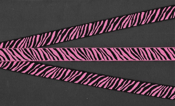 ANIMALS/Prints C-01-A Jacquard Ribbon Poly Trim, 5/8" Wide (16mm) REVERSIBLE, Black & Fuchsia Pink Zebra Stripe Design