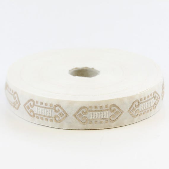 KAFKA D-14/02 Jacquard Ribbon Organic Cotton Trim 13/16" wide (20mm) Ivory w/"Double Hearts"