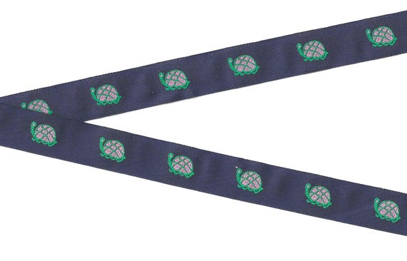 ANIMALS/Water E-19-A Jacquard Ribbon Poly Trim 7/8" wide (22mm) Navy w/Green & Pink Turtles