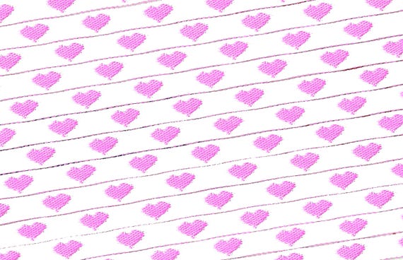 HEARTS A-09-A Jacquard Ribbon Polyester Trim 5/16" wide (7mm) White Background w/Petite Hot Pink Heart