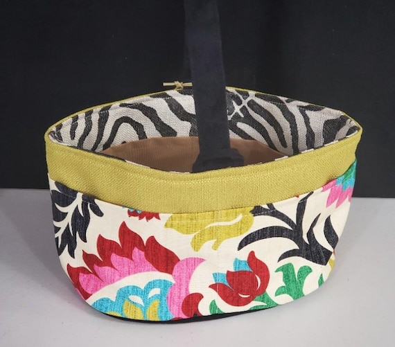 ATENTI Handmade Bags "Santa Maria" Bright Floral Design, 8-Pocket Short Bucket Organizer, Needle Arts/Knitting Bag, Diaper Bag, USA Made