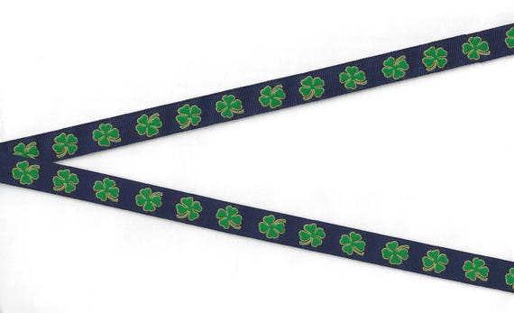 HOLIDAY/St. Patrick's B-03-A Jacquard Ribbon Poly Trim 7/8" wide (22mm) Navy w/Green Shamrocks