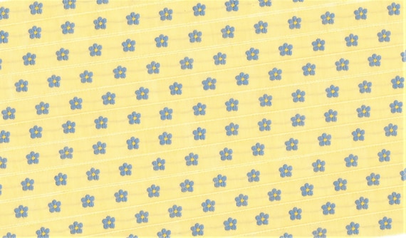 KAFKA A-03/03 Jacquard Ribbon Woven Organic Cotton Trim 7/16" wide (10mm) Yellow Background w/Petite Blue Forget-Me-Not Flowers, Per Yard