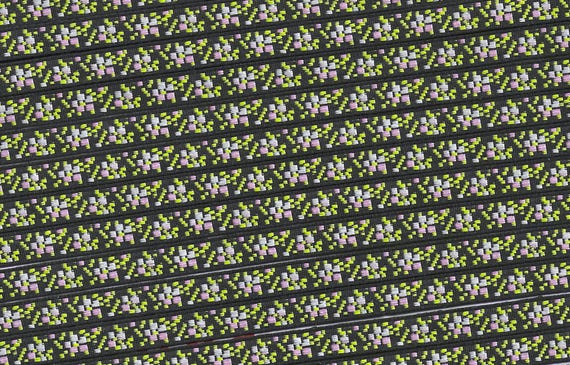 FLORAL A-05-V Jacquard Ribbon Poly Trim 5/16" wide (7mm) Black w/Pink & Lilac Flowers