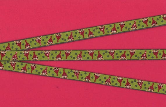 HOLIDAY B-09 Jacquard Ribbon Poly Trim 1/2" Wide (12mm) "Little Dwarves" Luiza Pimpinella for FARBENMIX, Holiday Gnomes, REMNANTS