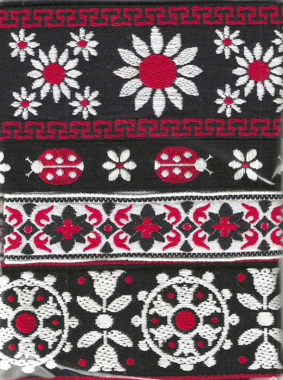 RIBBON PAK-118 Jacquard Cotton Ribbon (4yds) 1yd each of 4 Vintage Trims