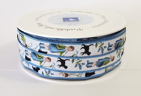 DANIELA DRESCHER Children Jacquard Ribbon Woven Trim 5/8" wide (16mm) From Germany "Imelda and Katerle" Best Pals in a Fun-Loving Design