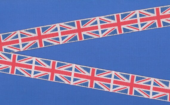 NOVELTY/Flags F-08 Jacquard Ribbon Poly Trim 1" wide (25mm) UK National Flag, Union Jack Red Cross on White