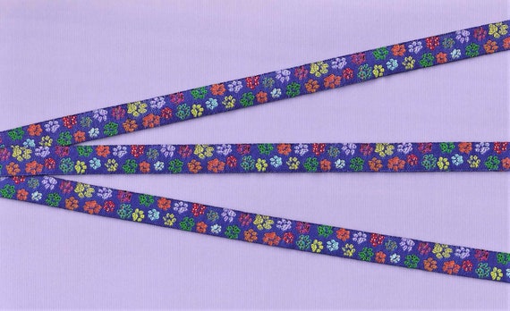 NOVELTY/Dogs B-23-A RDS Jacquard Ribbon Poly Trim 1/2" Wide (13mm) NEW! Blue w/Multi Colored/Patterned Prints Length Options Available