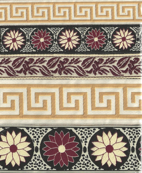 RIBBON PAK-107 Jacquard Ribbon Woven Poly Trims (5) 1/2yd lengths (2.5yds total)