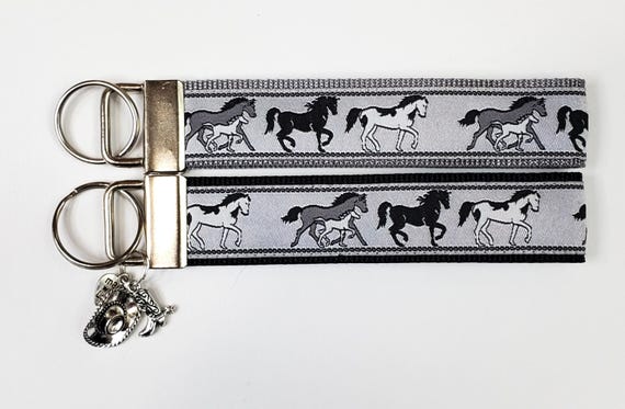 HORSES Jacquard Ribbon/Nylon Web 1" wide (25mm) 5.5" long Key Fob/Wristlet & Charms