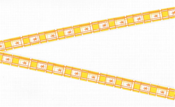 GEOMETRIC C-24-A Jacquard Ribbon Poly Trim, 5/8" Wide (16mm) Yellow, Orange & White Block Pattern w/Star Design, Length Options