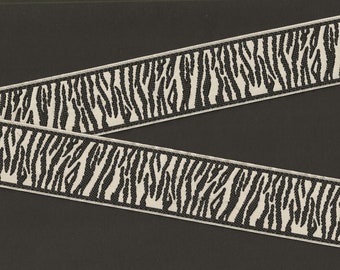 ANIMALS/Prints G-02-B Jacquard Ribbon Polyester Trim 1-1/4" Wide (32mm) Black & Cream Striped Zebra Design