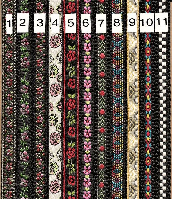 21-A Up to 9" Neck, Handmade DOG or CAT Collar, 3/8" Wide, BLACK Web Jacquard Ribbon Trim, Selection Varies, Choose Buckle Style